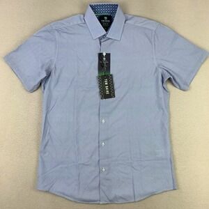 Tom Baine Performance Shirt Mens Medium Blue Short Sleeve Button Up Slim-Fit NWT